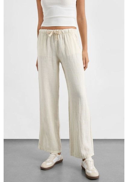 Kadın Lastikli Bel Düz Bacak Pantolon White