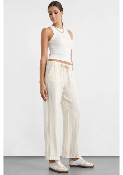 Kadın Lastikli Bel Düz Bacak Pantolon White