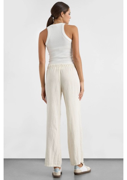 Kadın Lastikli Bel Düz Bacak Pantolon White