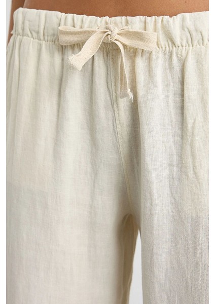 Kadın Lastikli Bel Düz Bacak Pantolon White