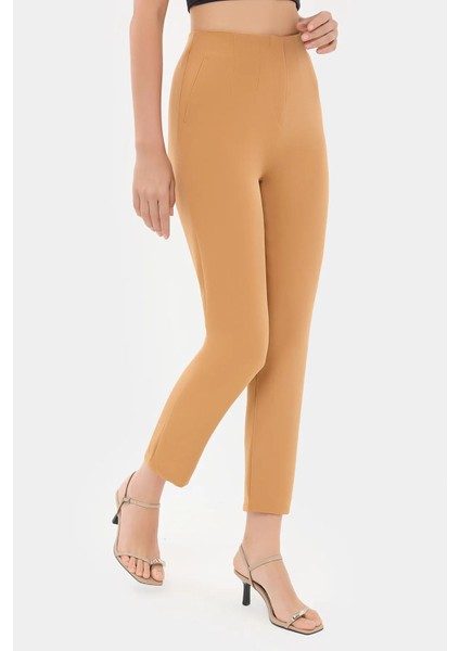 Kadın Yüksek Bel Havuç Kesim Pantolon Natural