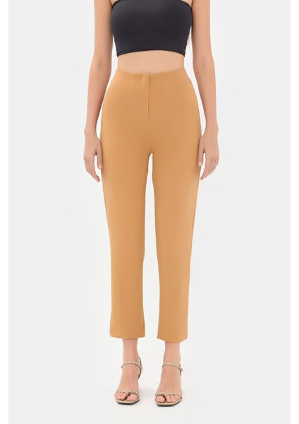 Kadın Yüksek Bel Havuç Kesim Pantolon Natural