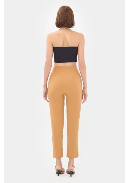 Kadın Yüksek Bel Havuç Kesim Pantolon Natural