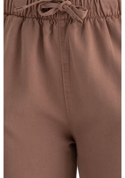 Kadın Yüksek Bel Bağcıklı Düz Bacak Pantolonlar Mocha Kahvesi