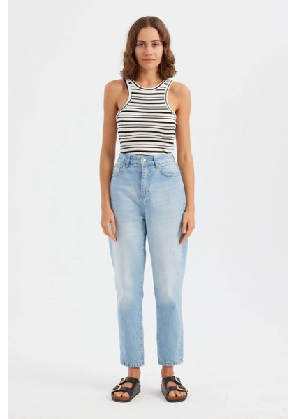 Kadın Çizgili Dokuma Boyun Bağı Bluz Natural