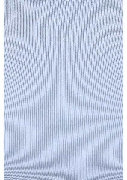 Kadın Fitilli Kısa Kol Kesik Üst Blue