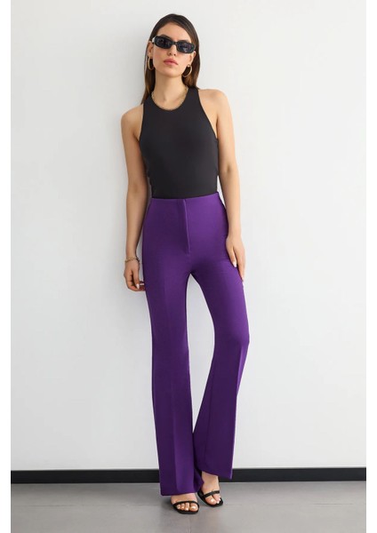 Kadın Yüksek Bel Düz Bacak Pantolon Purple