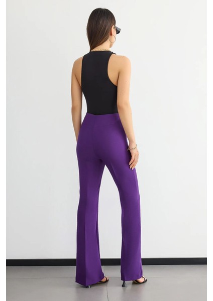 Kadın Yüksek Bel Düz Bacak Pantolon Purple