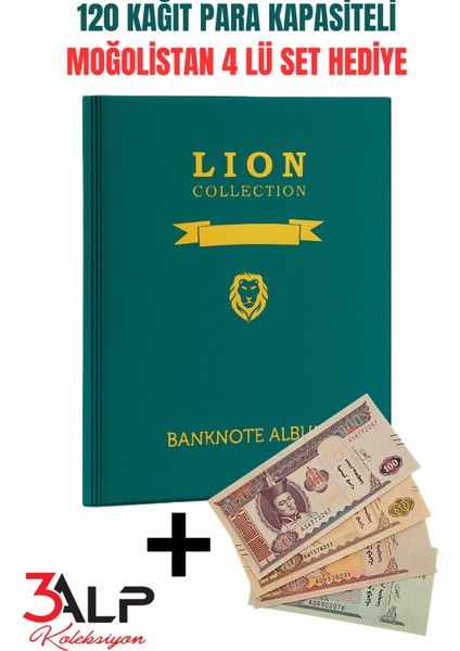 Lion 120 Adet Kağıt Para Kapasiteli, 20 Sayfa Kağıt Para Albümü, Yeşil Renk