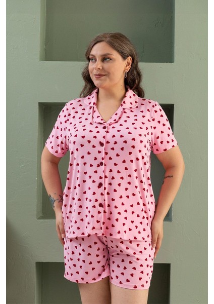 Büyük Beden Kısa Kollu Milan Gömlek Pijama Takımı- Genç Anne Serisi