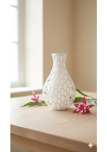 3D Baskı Petek Desenli Dekoratif Vazo | Modern Sanat Tasarım | Ev Ofis Dekorasyonu