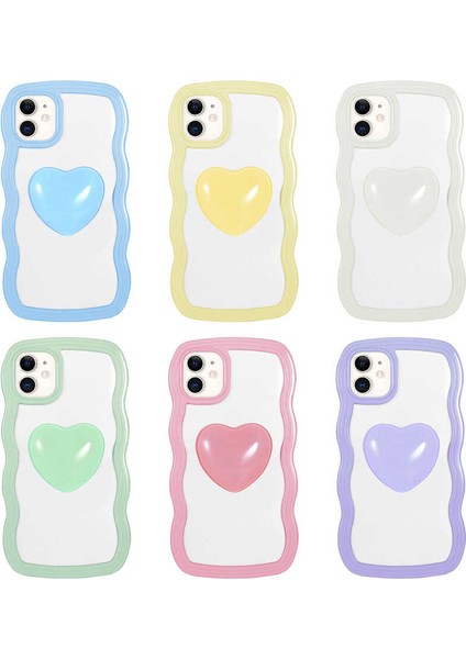 iPhone 11 Kılıf Renkli Kalp Figürlü Tkdw Ponçik Kapak-Sarı fiyatları