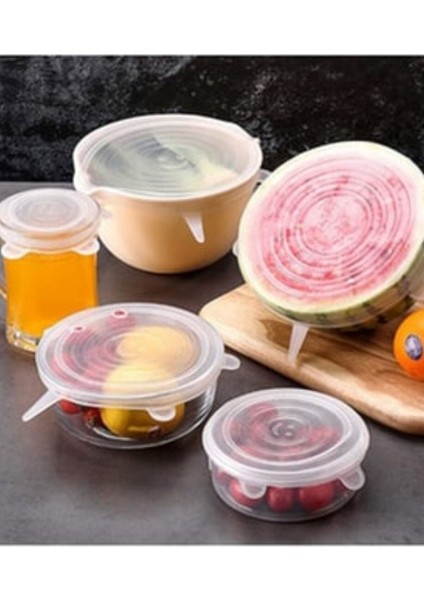 6'lı Silikon Streç Kapaklar, Tazeliği Koruyan Beyaz Set