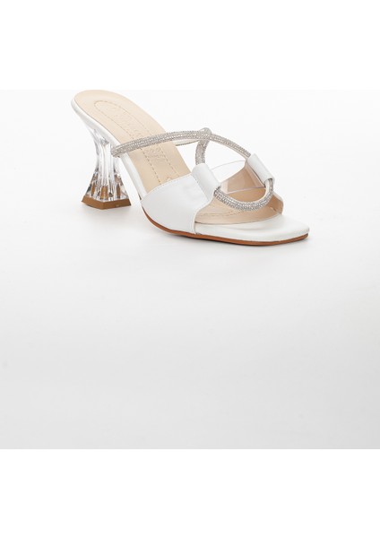 Kadın Klasik Beyaz Şeffaf Ökçe Topuklu Ayakkabı fırsatları