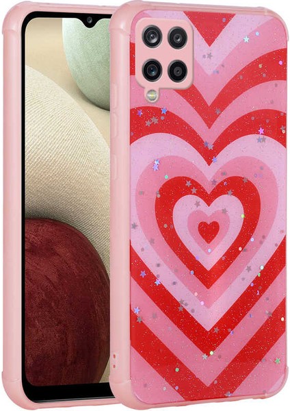 Galaxy M33 Kılıf Simli Desenli Kamera Korumalı Parlak Tkdw Popy Kapak-Kalp