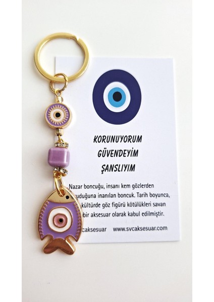 Hediyelik Nazar Boncuklu Şans Balık Anahtarlık - Mor 10 cm