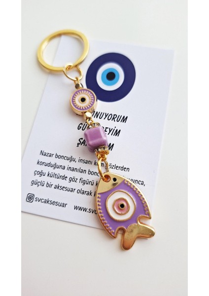 Hediyelik Nazar Boncuklu Şans Balık Anahtarlık - Mor 10 cm modelleri