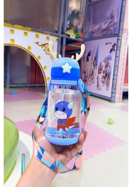 750 ml Çocuklar Için Su Matara, Sızdırmaz, Askılı, Dayanıklı Mavi