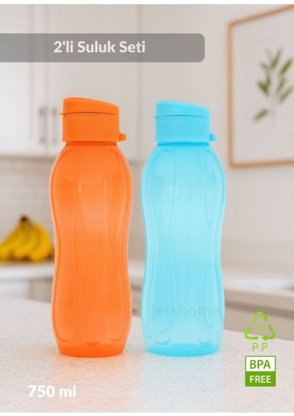 2’li 750 ml Mavi Turuncu Bpa Free Okul Suluğu, Koku Yapmaz, Sağlıklı ve Şık Tasarım