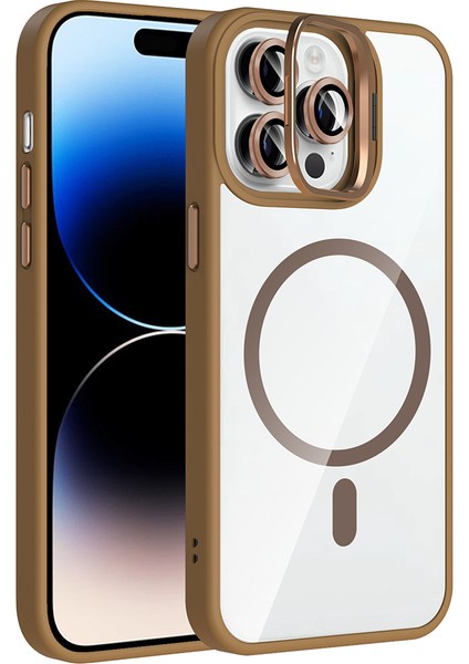 iPhone 14 Pro Max Kılıf Standlı ve Kamera Lens Hediyeli M-Safe Şarj Özellikli Tkdw Etro Kapak - Dese