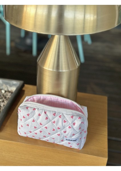 Pembe Mini Kalp Desenli Renkli Kalem Çantası, Şık ve Şeker Tasarım fiyatları