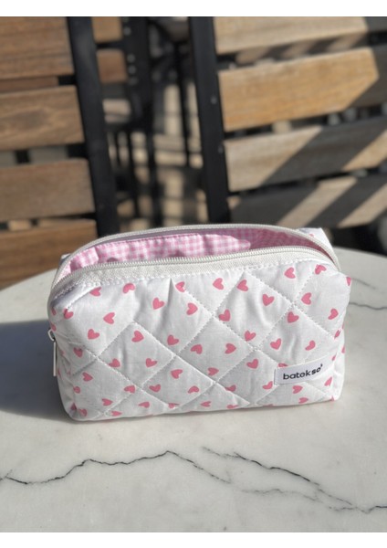 Pembe Mini Kalp Desenli Renkli Kalem Çantası, Şık ve Şeker Tasarım fırsatları