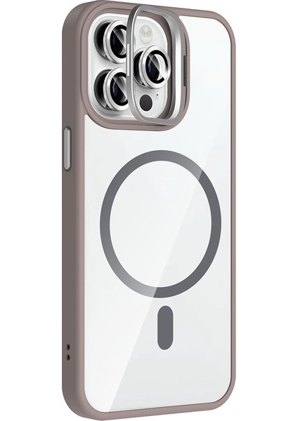 iPhone 14 Pro Max Kılıf Standlı ve Kamera Lens Hediyeli M-Safe Şarj Özellikli Tkdw Etro Kapak - Siya