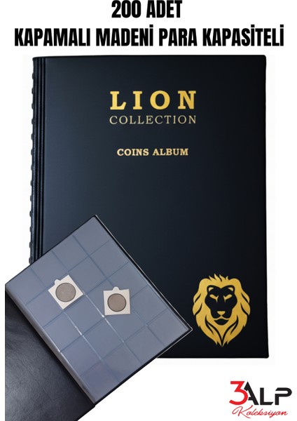 Lion 200 Gözlü Kapamalı Madeni Para Albümü Siyah