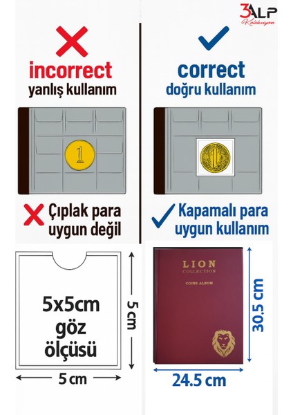 Lion 200 Gözlü Kapamalı Madeni Para Albümü Siyah indirimleri