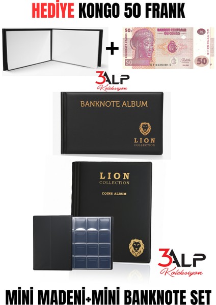 Lion Cep Albümü Seti-Madeni ve Kağıt Para Cep Albümü 2 Li, Siyah Renk
