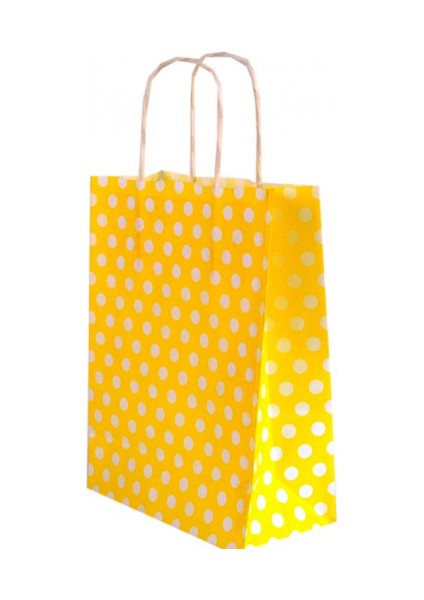 25*31*12 Sarı Puantiyeli Saplı Kağıt Çanta 24 Adet