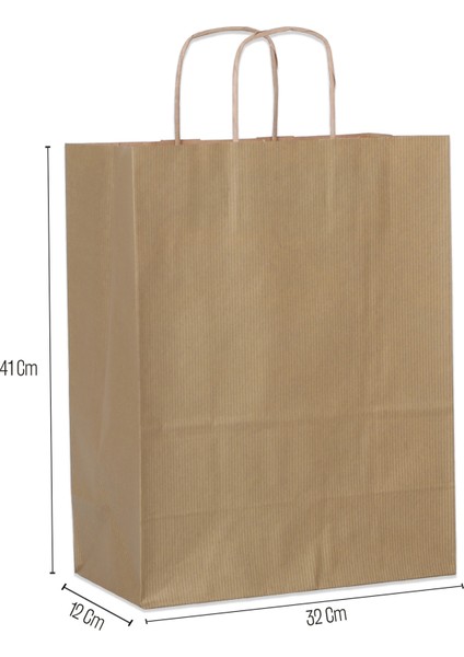 32*41*12 Gold Kraft Saplı Kağıt Çanta 25 Adet