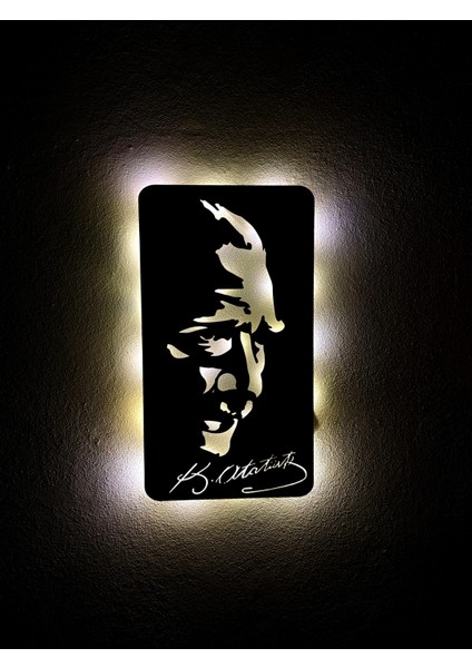 Aa Pilli Ledli Imzalı Atatürk Süliet Tablosu, Ahşap Tablo, Atatürk Imzalı Portre, Duvar Dekorasyonu