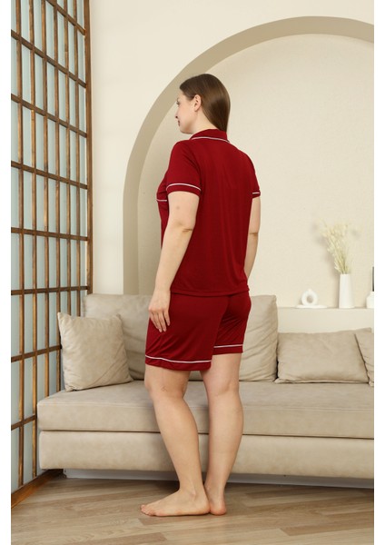 Büyük Beden Kısa Kollu Gömlek Şort Kadın Pijama Takımı- Geniş Beden Aralığı modelleri