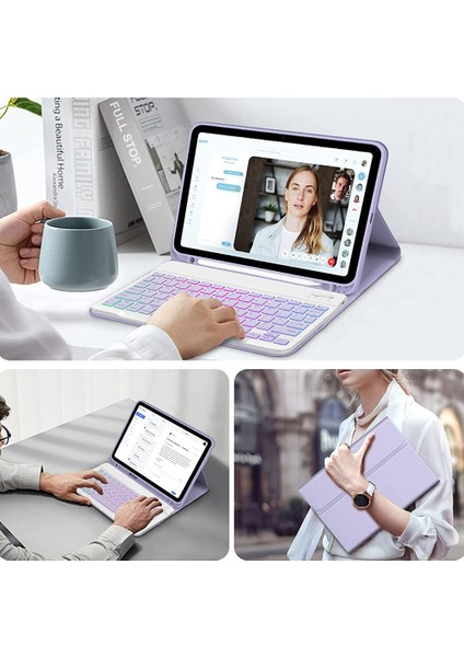 Ipad 11. Nesil A16 Için Tablet Klavyeli Kılıf Bluetoot Işıklı Kalem Bölmeli Standlı Manyetik Klavye fiyatları