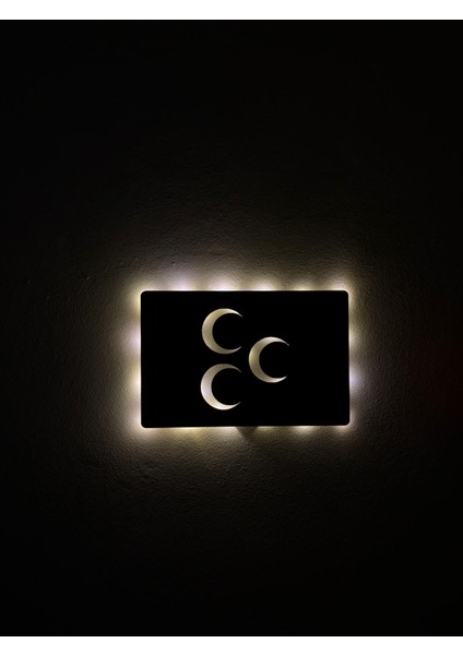 Aa Pilli Ledli Üç Hilal Türk Bayrağı Tablo, Işıklı Ülkücü Tablo, Ahşap Tablo fiyatları