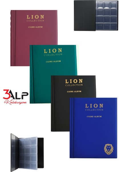 Lion Madeni Para Cep Albümü 10 Sayfa - 120 Cepli - Bordo