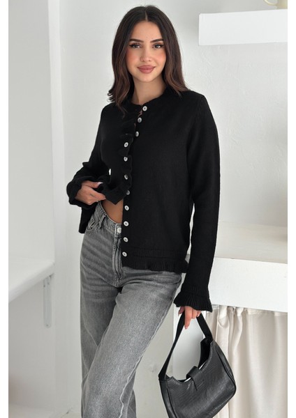 Kadın Kalın Tiftik Hırka – Fırfır Kollu & Yumuşak Dokulu fiyatları