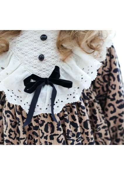 Leopar Desenli Kadife Elbise