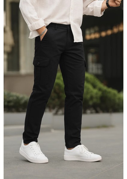 Erkek Bol Paça Esnek Siyah Kargo Cepli Pantolon fiyatları
