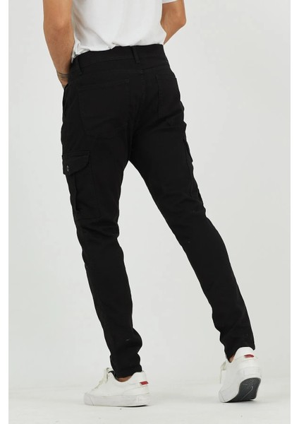 Erkek Bol Paça Esnek Siyah Kargo Cepli Pantolon modelleri