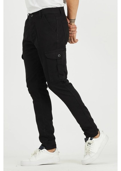 Erkek Bol Paça Esnek Siyah Kargo Cepli Pantolon fırsatları