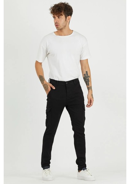 Erkek Bol Paça Esnek Siyah Kargo Cepli Pantolon indirimleri