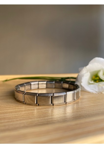 Charm Italyan Yazısız Düz Gümüş Renk Çelik Bileklik