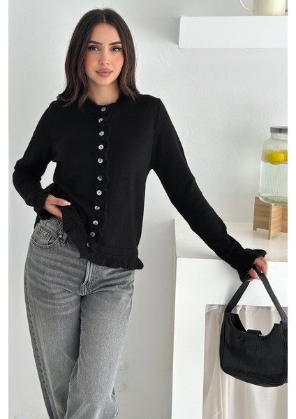 Kadın Kalın Tiftik Hırka – Fırfır Kollu & Yumuşak Dokulu fırsatları