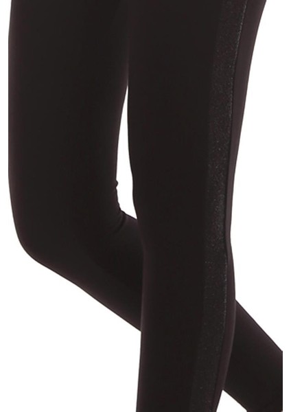 Almila Yanı Parlak Siyah Simli Şeritli Kadın Tayt 4010S modelleri