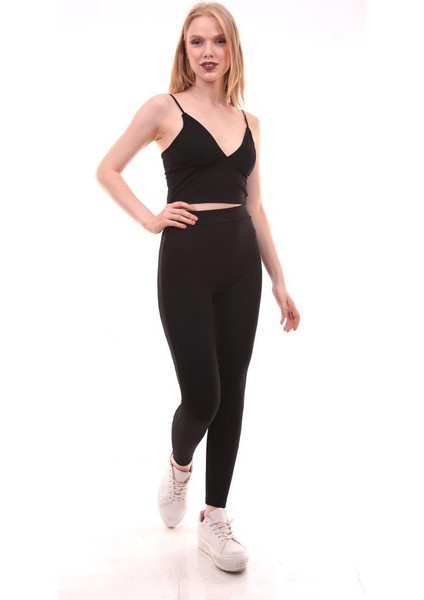 Almila Yanı Parlak Siyah Simli Şeritli Kadın Tayt 4010S fırsatları