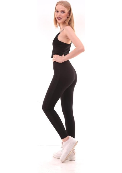 Almila Yanı Parlak Siyah Simli Şeritli Kadın Tayt 4010S indirimleri