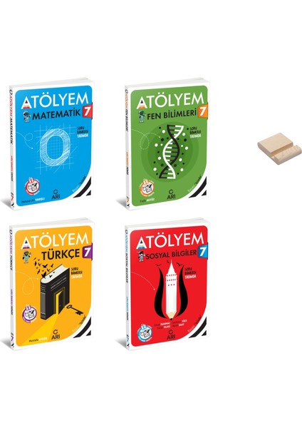 7. Sınıf Atölyem Matematik Fen Türkçe ve Sosyal Soru Bankası 4lü Set + Telefon Standı