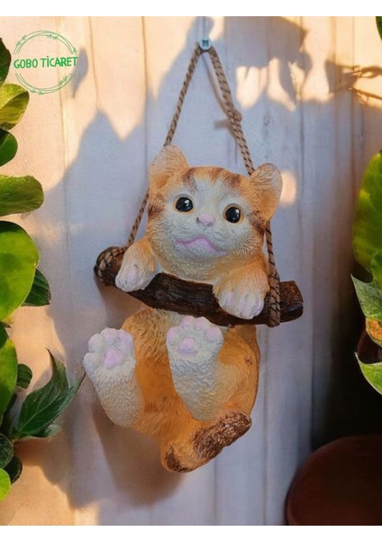 Dekoratif Sallanan Kedi Figürü–asma Aparatlı Duvar, Balkon ve Bahçe Süsü (16X14 Cm–3 Renk Seçenekli)